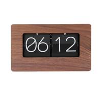 Yosoo Health Gear Flip Desk Clock, Vintage Wooden Auto Flip 24 Hour Time Display for Home Office Black Walnut PVC 8.5 Inch Battery Powered Quiet Readable Retro Desktop Decor