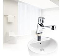 Yosoo Health Gear G1/2 Self-Closing Push Button Basin Faucet, Chrome Plated Time Delay Sink Tap for Bathroom Kitchen, Water Saving Metering Faucet (Brass Body)