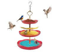 Yosoo Health Gear Hanging Bird Feeder 3 Tiered Sturdy Acrylic Bird Feeding Bath Tray, Large Platforms Stand Feeder with Hanger Hook for Garden Decoration Outdoors Wild (Red)