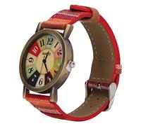 Yosoo Health Gear Hippie Chic Watches, Boho Bohemian Watch for Women with Multicolour Rainbow Pattern, with Big Numbers, PU Leather Strap, for Birthday Party Gifting