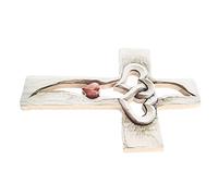 Yosoo Health Gear Love Cross Sign Wood Wall Hanging Cross Wall Decor, Carved Wooden Cross Intertwined Hearts Wall Hanging Hand Carved Wood Cross for Living Room Study Bedroom Office Decor (red