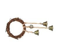 Yosoo Health Gear Rattan Ring Wind Chimes, Handmade Vine Wind Chimes Wall Hanging Bell with Guardian Pendant, Rattan Weaving Decor for Door Wall Home Wedding Entryway (Round A style)