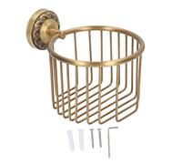 Yosoo Health Gear Toilet Paper Holder Brass Antique Toilet Roll Storage Basket, Punch Less Stable Wall Mount Paper Towel Rack for Bathroom, Brass Toilet Tissue Organizer Tissue Roll Storage Rack
