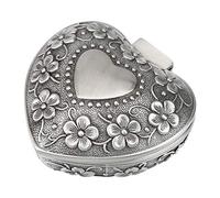 Yosoo Health Gear Vintage Metal Small Heart Shape Jewelry Box Trinket Box with Flower Pattern for Ring Earring Necklace Organizer Chest Gift Box Little Trinket Keepsake Display Organizer