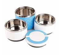 Yosoo Insulation Thermal Lunch Box Stainless Steel Food Storage Container Portable Bento Box With Handle Cute Dot Pattern 1/2/3 Layers (Color : Blue, Size : 1200ML)