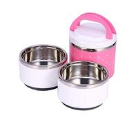 Yosoo Insulation Thermal Lunch Box Stainless Steel Food Storage Container Portable Bento Box With Handle Cute Dot Pattern 1/2/3 Layers (Color : Pink, Size : 1200ML)