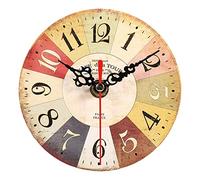 Yosoo Round Digital Wooden Wall Clock Vintage Wall Clock Kitchen Decor European Style Digital Clock (2#)