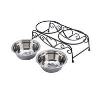 Yosoo Stainless Steel Double Dog Bowls Feeder with Stand for Cats and Small Medium Dogs, Two Bowls Design for Food and Water, Durable and Easy Access