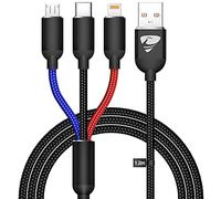 Yosou Multi Charger Cable 3 in 1 Charging Cable 1.2M Multiple USB Cable Nylon Multi Lead with iP Micro USB Type C Connector for iPhone 11 12 XR 10, Android Galaxy S20 S9 S7 J6 A10, Huawei, Sony, PS4