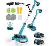 Yospinber Cordless Electric Mop with 2 x 2000mAh Batteries, Dual Spin Floor Cleaning Mop with LED Light & Water Spray, Handheld Polisher Scrubber Lightweight Floor Polisher for Hardwood Tile