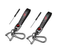 YOSRTER 2PCs Leather Keychain for Dodge Challenger Charger Durango Journey key Ring Key Fob Holder for Dodge Accessories, Carbon Fiber Red Trim, Unisex