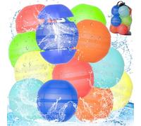 YOSTAR 12pcs Quick Fill Water Balls, Reusable Water Balloons For Kids, Self Sealing Refillable Water Bombs, Silicone Pool Toys for Summer Party, Outdoor Garden Toys with Mesh Bag for Beach Adults