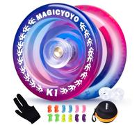 YOSTAR K1 Responsive Yoyo Age 12+, Tug-Return Trick Yoyo for Kids & Beginners, Plastic Yo Yo Easy to Play, Yo-yo Toy for Boys & Girls, with 12 Strings, Glove, Case, 2 Hubstacks (Blue Pink)