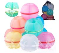 YOSTAR Magnetic Water Balloons, 12pcs Refillable Reusable Water Bombs, Self-Sealing Quick Fill Water Balloons, Summer Silicone Water Balls With Mesh Bag, Outdoor Garden Pool Toys For Kids Adults Party