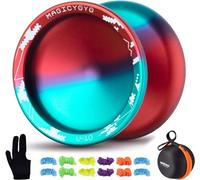 YOSTAR Unresponsive Yoyo V10 Age 12+, Trick Yoyo Designed for Finger Spin, Professional Stunt Yo Yo for Adults, Durable Metal Yo-Yo Toy as Gift, Pro Yoyos with 12 Strings, Glove, Case (Blue Red)