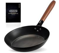 YOSUKATA 26 cm Carbon Steel Frying Pan - Non-Toxic Pre-Seasoned Skillet with Removable Wooden Handle - Coating-Free Wok-Style Pan for Gas, Induction, Electric, Oven & Grill BBQ