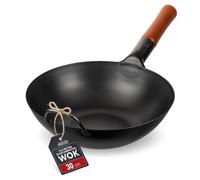 YOSUKATA 30 cm Pre-Seasoned Flat Bottom Black Carbon Steel Wok for Stir Fry | Flat Bottom Wok for Stir Fry, BBQ, Grill & Camping - Traditional Chinese Cookware - For Induction, Electric, Gas, Open Fire