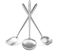 Yosukata 43cm Wok Spatula and Ladle Skimmer Spoon - Stainless Steel Cooking Utensils Set of 3-304 Stainless Steel Kitchen Utensils Set - Dishwasher Safe Wok Accessories - Wok Utensils - Cooking Tools