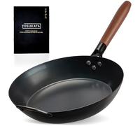 YOSUKATA Coating-Free Carbon Steel Pan - Durable 30 cm Frying Pan for Cooking Healthy Meals - Skillet with Removable Heat-Resistant Wooden Handle Fit for Induction, Electric, Gas Cooktops, Open Fire
