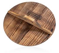 YOSUKATA Premium Wok Cover 36 cm for Wok 36 cm- Wooden lid for Frying Pan - Ergonomic Handle - Condensate-free - Durable Accessories for Carbon Steel - Cast Iron - Stainless Steel & Aluminum Woks