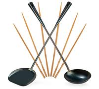 YOSUKATA Pre-Seasoned Wok Utensils Set - Blue Carbon Steel 17-inch Wok Spatula, Wok Ladle, 3 Pairs of Chopsticks - Durable Wok Accessories - Traditional Asian Cooking Tools - Wok Tools