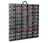 Yosuny Mini Toy Organiser for Hot Wheels & Matchbox Cars, Display Box for 1/64 Scale, Portable & Display Collections (50pcs Translucent Grey)