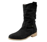 YOSUWOAI Ankle Boots Women's Suede Elegant Ankle Boots with Heel Cowboy Boots Western Boots with Buckle Traditional Half Boots Slip-On Shoes Comfortable Winter Shoes Autumn Boots Lightweight