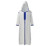 YOSUWOAI Arabic Gown Men's Muslim Dresses with Hood Middle East Robe Long Sleeve Prayer Clothing Loose Ethnic Maxi Dress Casual Long Party Thobe Islamic Clothing, White, 4XL