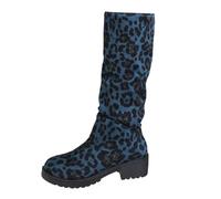 YOSUWOAI Boots Women's Block Heel Half Boots Leopard Print Slip On Boots Comfortable Hiking Boots Autumn Winter Women's Boots for Everyday Outdoor Elegant Winter Boots