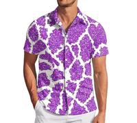 YOSUWOAI Carnival Costume Men's Lapel Sequin Shirt Short Sleeve Disco Shirt 70s 80s Outfit Theme Party Shiny Tops 3D Digital Print Glitter Shirt Night Club Casual Shirts, Z02 Purple, M