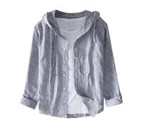 YOSUWOAI Casual Shirts for Men Cotton Linen Shirts Long Sleeve Hooded Lightweight Jacket Shirts Comfortable Fit Hawaiian Shirt Summer Beach Cover-Up Tops Sun Protection Sweatshirt, O Grey, M