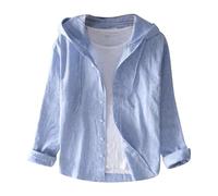 YOSUWOAI Casual Shirts for Men Cotton Linen Shirts Long Sleeve Hooded Lightweight Jacket Shirts Comfortable Fit Hawaiian Shirt Summer Beach Cover-Up Tops Sun Protection Sweatshirt, O Sky Blue, XXL