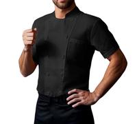 YOSUWOAI Chef's Clothing Men's Breathable Lightweight Chef's Jacket Short Sleeve Work Wear Catering Work Jacket for Hotel Restaurant Kitchen Baker's Jacket Professional Chef Clothing, O Black, L