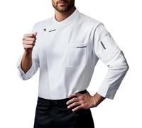 YOSUWOAI Chef's Jacket Men's Long Sleeve with Buttons Chef's Shirt Plain Chef Clothing Lightweight Baker's Jacket Professional Restaurant Work Uniform Slim Fit Chef's Coat with Pockets, O White, XXL
