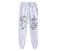 YOSUWOAI Chinese Dragon 3D Printed Jogging Bottoms for Men Streetwear Sweatpants with Drawstring Long Sports Trousers with Pocket Padded Lined Winter Trousers Thickened Outdoor Trousers, P White, 3XL