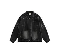 YOSUWOAI Denim Jacket Men's Vintage Biker Jacket with Zip Stand-Up Collar Denim Bomber Jacket Slim Fit Denim Coat Cowboy Motorcycle Jacket Do The Old Style Trucker Jacket Winter Work Jacket, Z03 Black