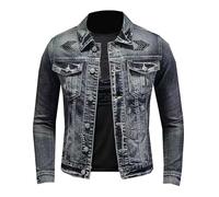 YOSUWOAI Denim Jacket Men's Vintage Biker Jacket with Zip Stand-Up Collar Denim Bomber Jacket Slim Fit Denim Coat Cowboy Motorcycle Jacket Do The Old Style Trucker Jacket Winter Work Jacket, Z04 Dark