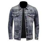 YOSUWOAI Denim Jacket Men's Vintage Biker Jacket with Zip Stand-Up Collar Denim Bomber Jacket Slim Fit Denim Coat Cowboy Motorcycle Jacket Do The Old Style Trucker Jacket Winter Work Jacket, Z03 Dark