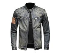 YOSUWOAI Denim Jacket Men's Vintage Biker Jacket with Zip Stand-Up Collar Denim Bomber Jacket Slim Fit Denim Coat Cowboy Motorcycle Jacket Do The Old Style Trucker Jacket Winter Work Jacket, O dark