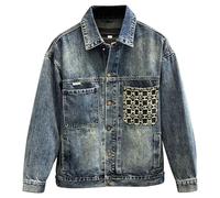 YOSUWOAI Denim Jacket Men's Vintage Biker Jacket with Zip Stand-Up Collar Denim Bomber Jacket Slim Fit Denim Coat Cowboy Motorcycle Jacket Do The Old Style Trucker Jacket Winter Work Jacket