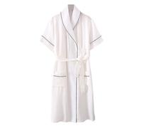 YOSUWOAI Dressing Gowns Sleepwear Men's Spring Summer Pyjama Dress Short Sleeve Bathrobe with Pockets Lightweight and Breathable Kimono Robe in Japanese Style Cotton Sauna Gown, O White, XL