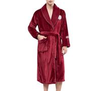 YOSUWOAI Flannel Bathrobe Men's Long Bathrobe Fluffy Dressing Gown Shawl Collar Sauna Gown Winter Bathrobe Plain Long Thobe Fleece Sleep Suit Comfortable Loungewear Soft Leisure Suit, O Red, M