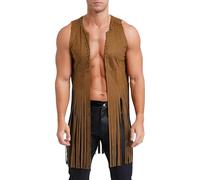 YOSUWOAI Fringe Vest Hippie Indian Boho Festival 60s Western Hippie Vest Loose Plain Fringe Vest with Fringe Carnival Costume Festival Fancy Dress Costume 80s 90s Outfit, R Khaki., M