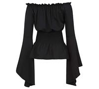 YOSUWOAI Gothic Blouse Pirate Women's Medieval Shirt Steampunk Long Sleeve Off Shoulder Corset Top Victorian Renaissance Costume Medieval Clothing Boho Beach Shirts