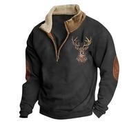 YOSUWOAI Half Zip Pullover Men's Hunting Deer Printed Sweatshirt Long Sleeve Pullover Vintage Work Jumper Stand-Up Collar Winter Jumper Soft Comfortable Fleece Jumper, O Black, XL