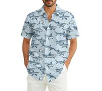 YOSUWOAI Hawaii Shirt for Men Funny Summer Beach Button Shirts Shark Print Beach Shirt Short Sleeve Leisure Holiday Shirts Travel Shirt Funky Short Sleeve Shirt Button Down Casual Shirts, P Light Blue