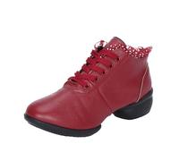 YOSUWOAI Jazz Shoes Women's Leather Dance Boots with Low Heel and Lacing Modern Latin American Dance Boots for Stage Traditional Boots Elegant Ankle Boots Short Shoes, O Red, 8 UK