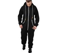 YOSUWOAI Jumpsuit Men's Leisure Suit Jumpsuit with Hood Cuddly Fleece Hoodies with Pockets Long Sleeve Zip Onesie Winter Warm Fluffy Pyjamas Long Plush Sleepsuit, O Black, 5XL