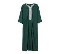 YOSUWOAI Kaftan Men's Short Sleeve Prayer Clothing Muslim Robe Arabic Thobe Half Sleeve Dubai Robe Islamic Ramadan Long Muslim Dresses Islamic Clothing Loose Fit Tunic, O Green, M