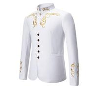 YOSUWOAI Medieval Clothing Men's Prince Costume Blazer with Embroidery Gothic Steampunk Coat Men Festive Wedding Blazer Retro Suit Jacket with Button Placket Halloween Cosplay Costumes, O White, M